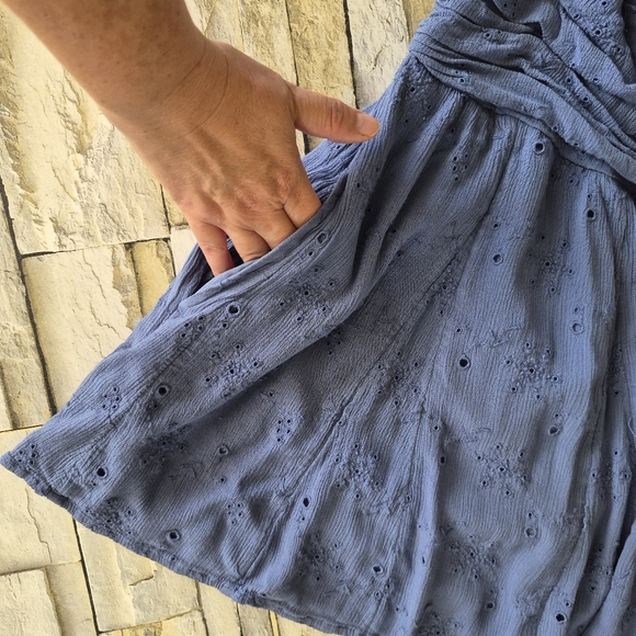 Hollister Dress Women's S Light Blue Textured Ruched Mini Dress Cottagecore - Picture 12 of 13